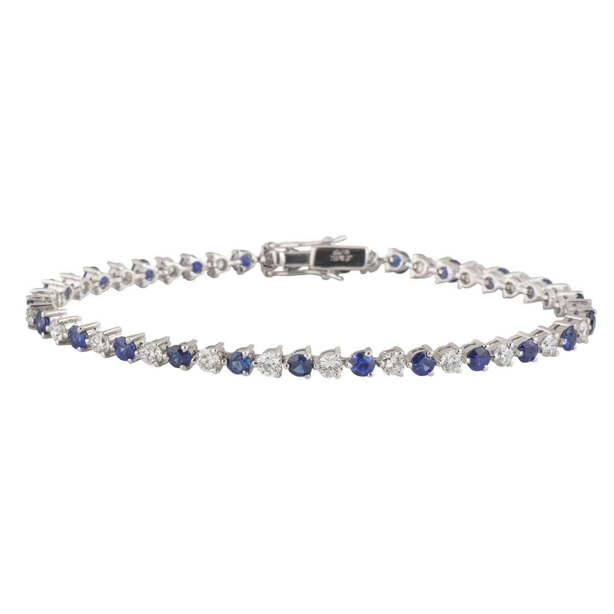 Diamond and Sapphire White Gold Line Bracelet | Rich Diamonds